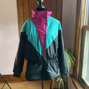 Vintage 80s Edelweiss Ski Jacket • Colorblock Teal Magenta Black • Retro Winter